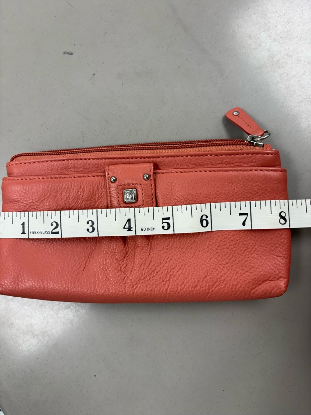 Stone Mountain Coral Pink Pebble Leather Double Zip Clutch Wallet Organizer - Picture 15 of 15